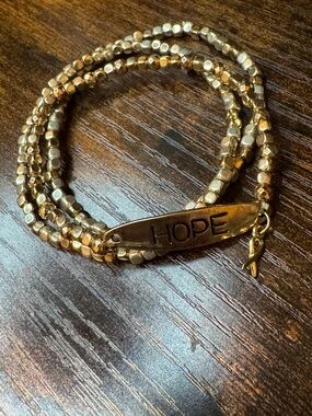3 piece HOPE cancer awareness Gold Tone Beaded Wrap Bracelet